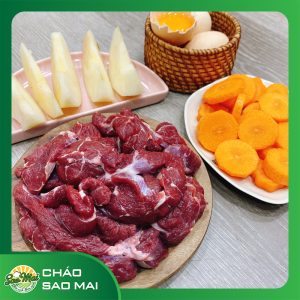 Cháo bắp bò sốt kem trứng lê Hàn Quốc