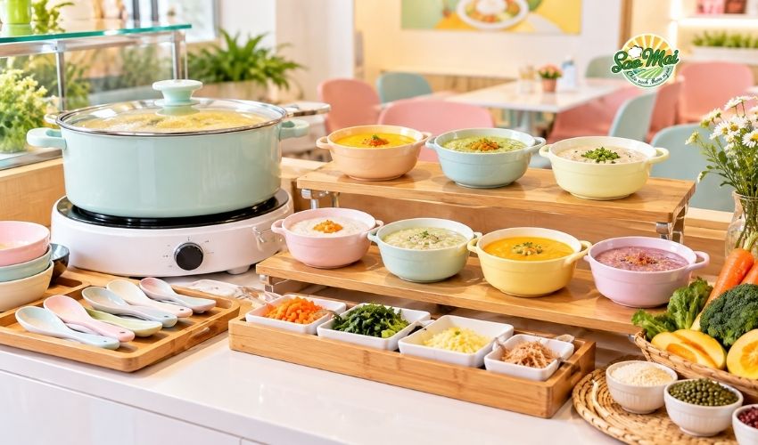 Danh sách các thiết bị cần có cho quán cháo kinh doanh cơ bản 2 Dụng cụ phục vụ và trưng bày đẹp mắt sẽ tăng trải nghiệm của khách hàng